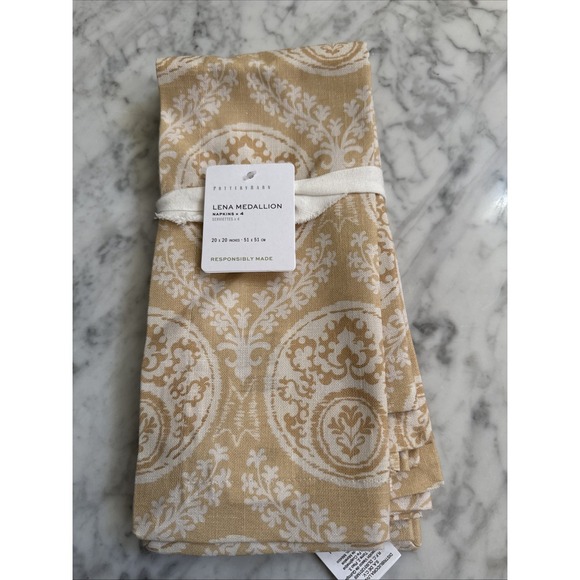 Pottery Barn Other - Pottery Barn Lena Medallion Yellow Set/4 Organic Cotton Napkins 20"x20" New!